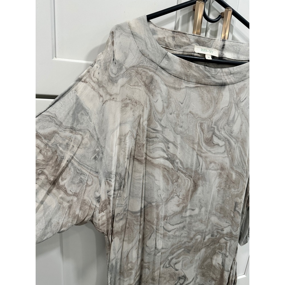 River + Sky Marble Print Tunic Top Grey Brown Dolman Sleeve Womens Medium - Picture 2 of 7